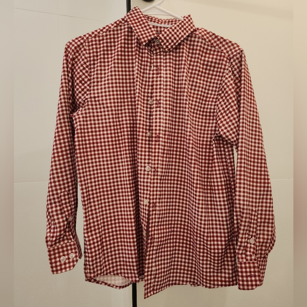 Truly Maroon Checkered Boy's Shirt Sz L 14